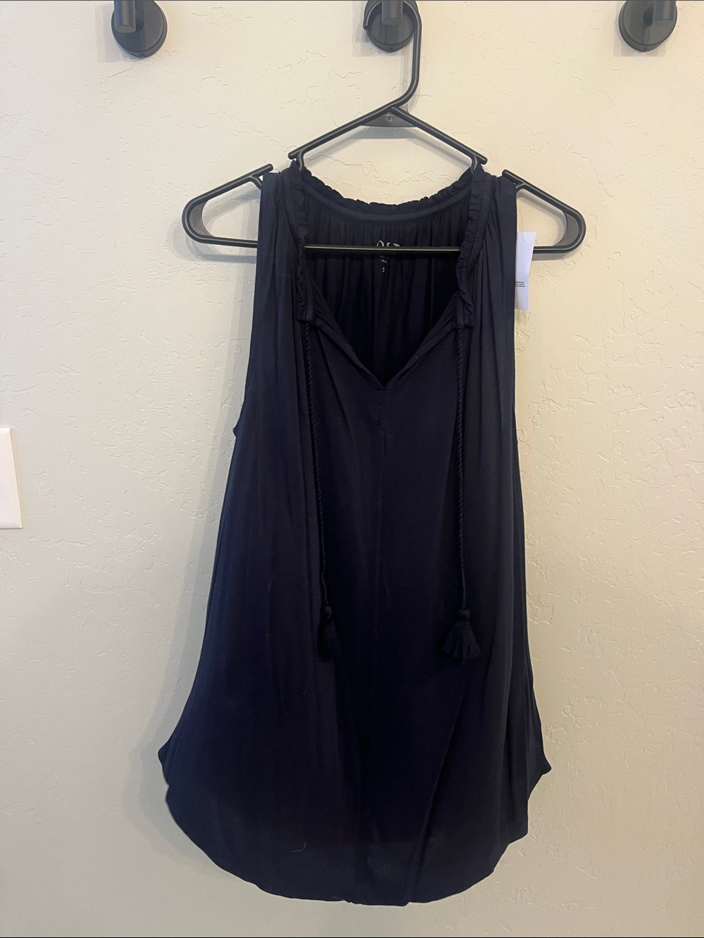 LOFT Navy Sleeveless V-Neck Tassel Tie Camisole